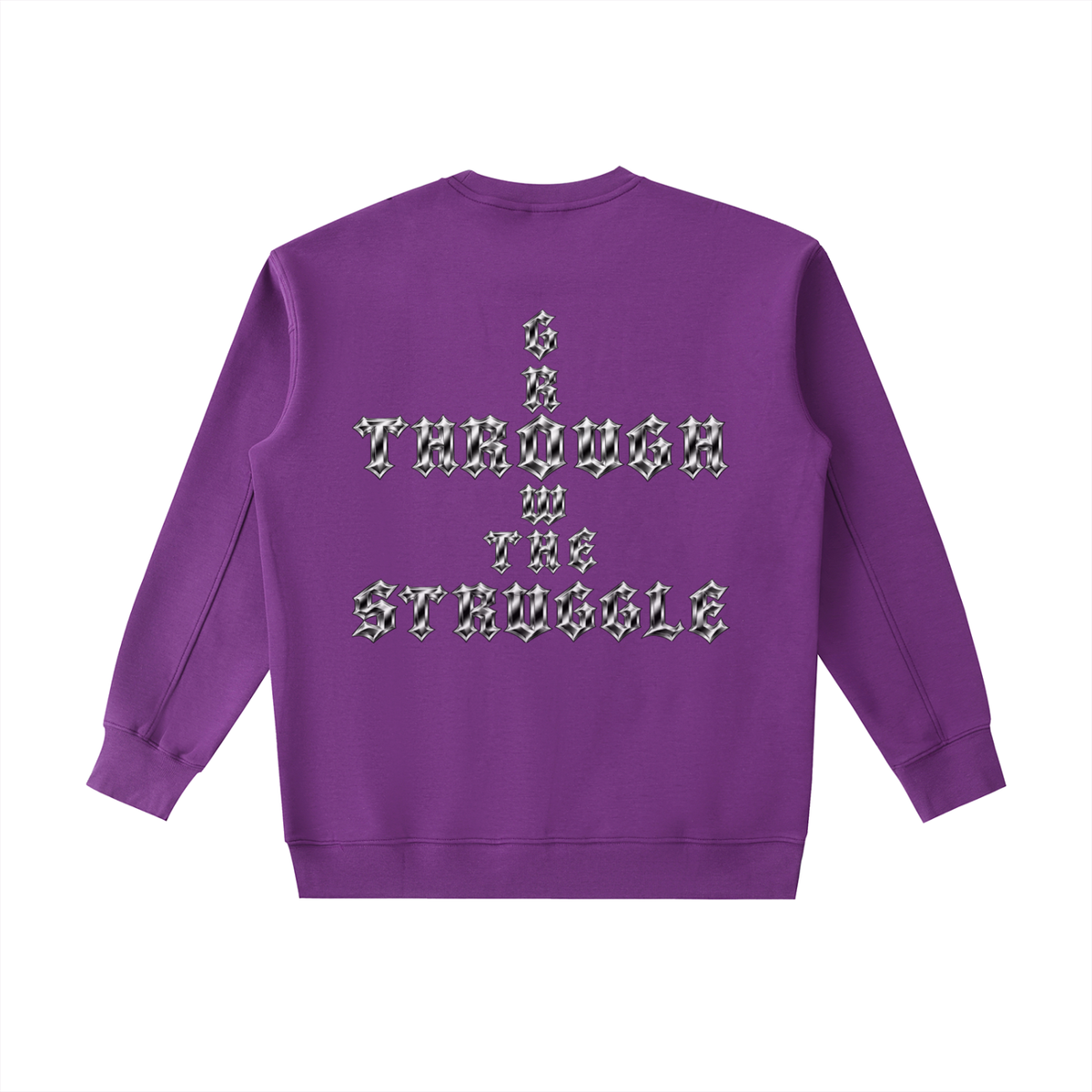 Heavyweight Drop Shoulder Crewneck Sweatshirt - PTI Grow Through The Struggle Chrome Back Print
