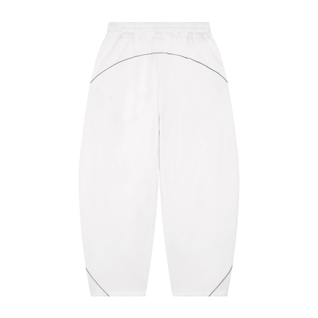 Sporty Unisex Piping Fleece Barrel Wide Leg Sweatpants - Push Thru It Tri-Color Logo Print