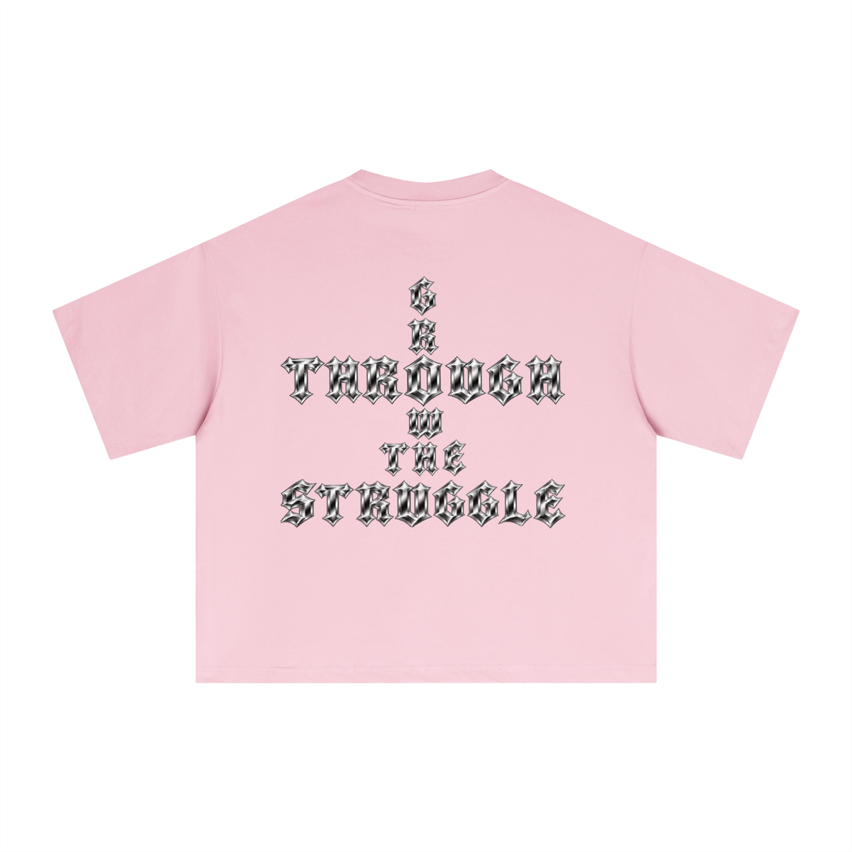Oversized Drop-Shoulder Cotton/Sorona Blend Boxy T-Shirt - Grow Through The Struggle Chrome Back Print