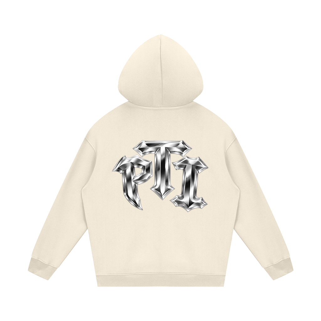 Unisex Heavyweight Relaxed Fleece Hoodie - Push Thru It Chrome Logo Back Print