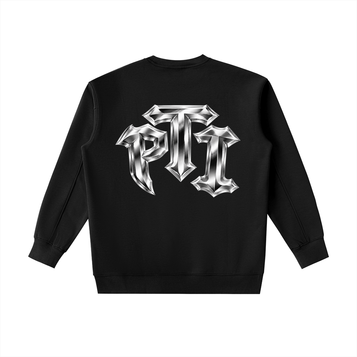 Heavyweight Drop-Shoulder Crewneck Sweatshirt - Push Thru It Chrome Logo Back Print