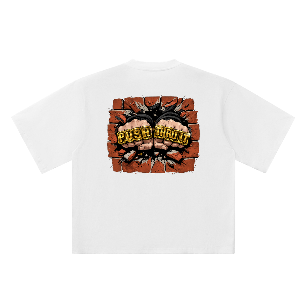 Oversized Drop Shoulder Quarter Sleeve T-Shirt - Men's Push Thru It Brick Wall Graphic Back Print VL