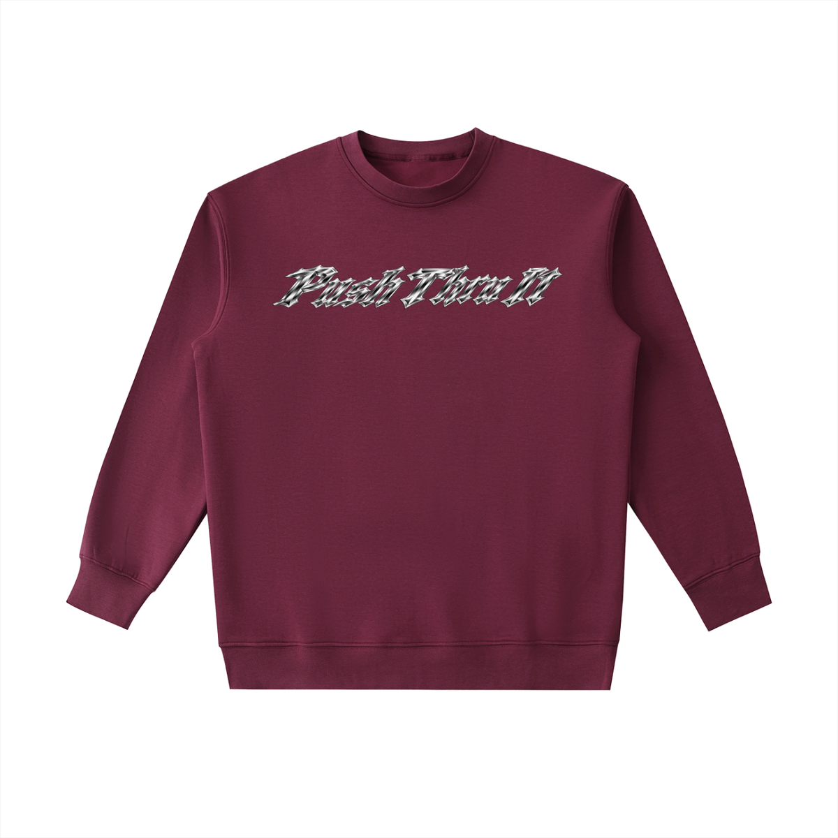 Heavyweight Drop-Shoulder Crewneck Sweatshirt - Push Thru It Chrome Logo Back Print