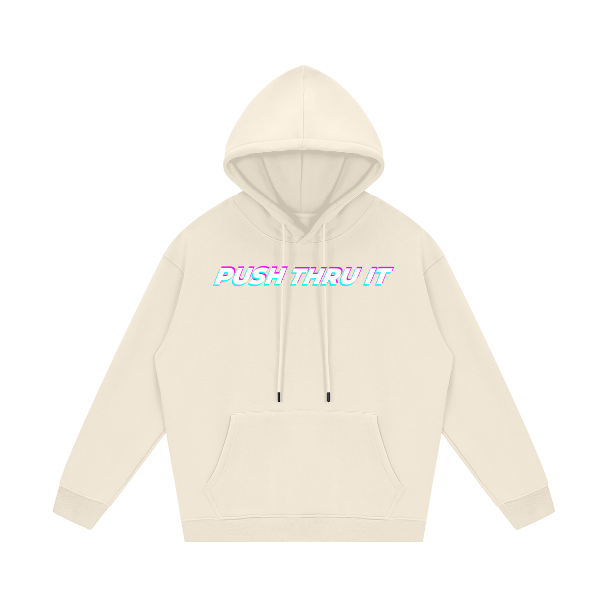 Unisex Heavyweight Relaxed Cotton Blend Hoodie - Push Thru It Original Tri-Color Print