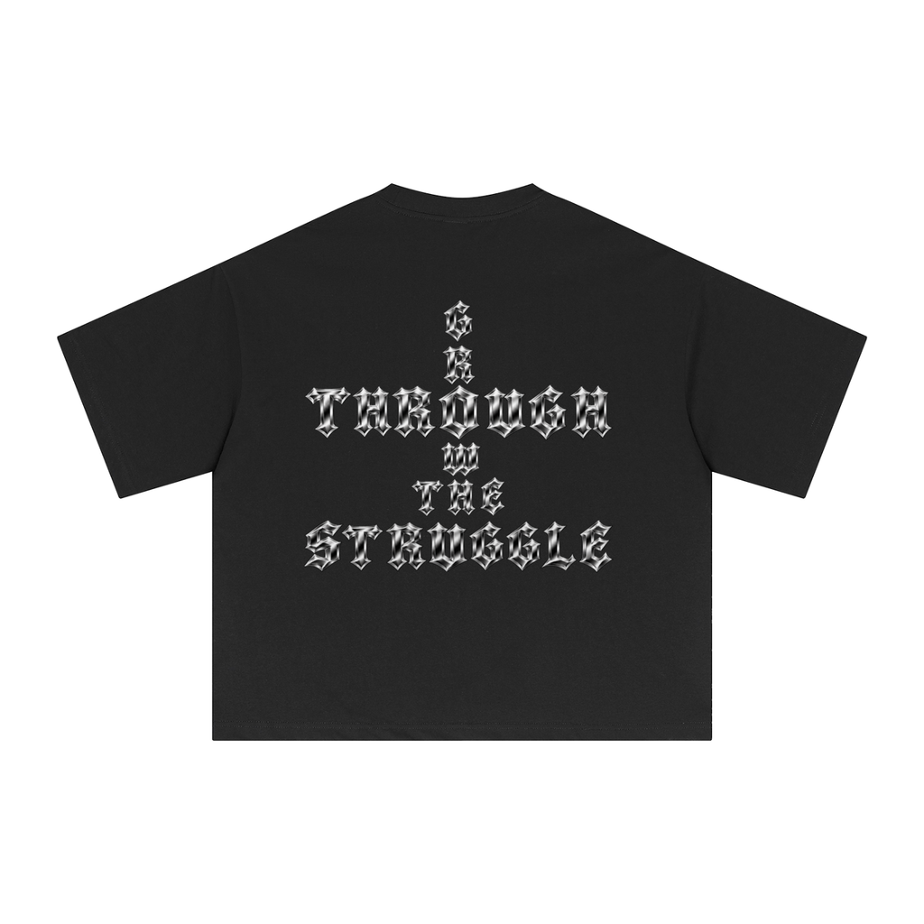 Oversized Drop-Shoulder Cotton/Sorona Blend Boxy T-Shirt - Grow Through The Struggle Chrome Back Print