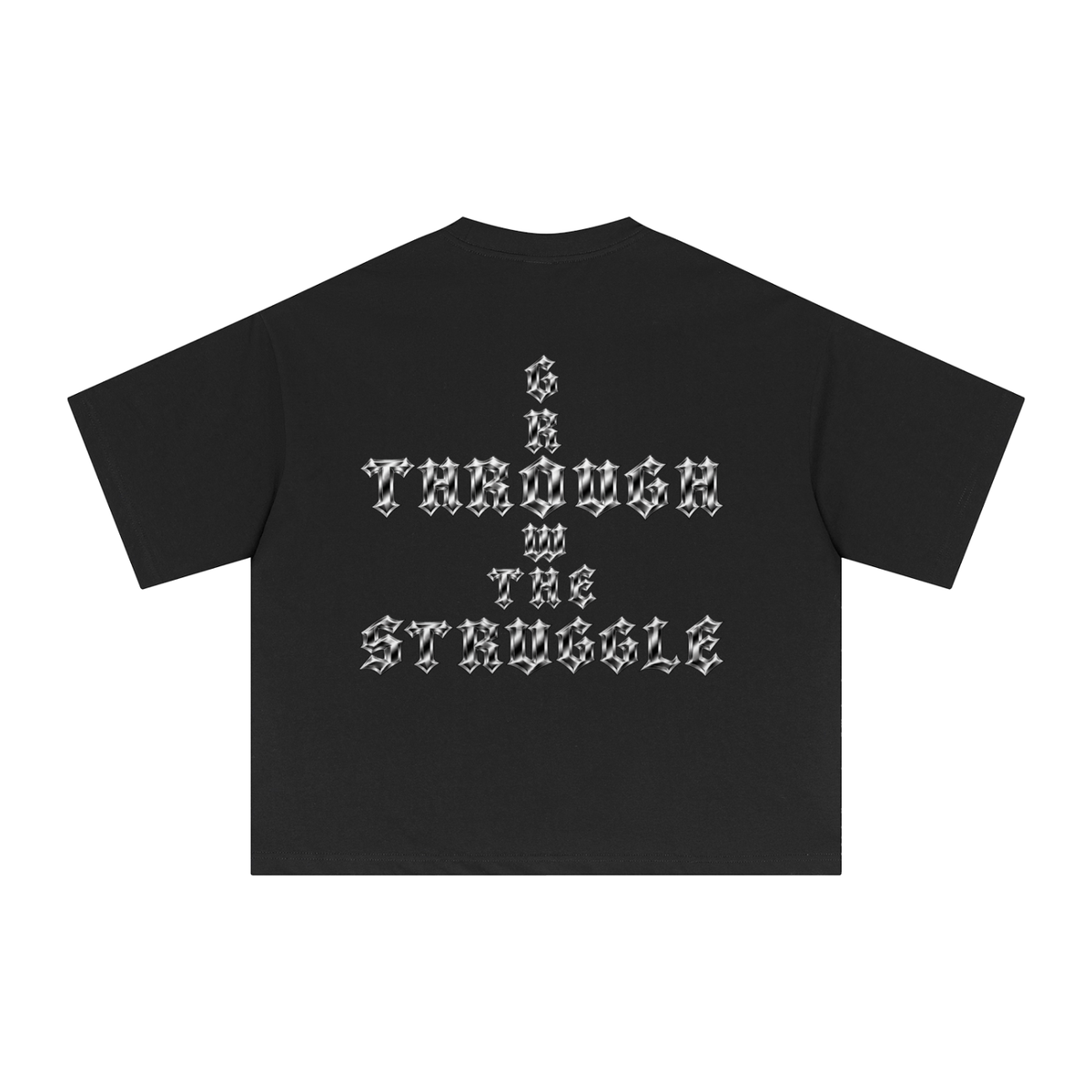 Oversized Drop-Shoulder Cotton/Sorona Blend Boxy T-Shirt - Grow Through The Struggle Chrome Back Print
