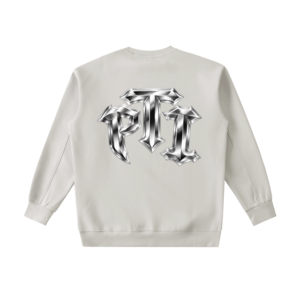 Heavyweight Drop-Shoulder Crewneck Sweatshirt - Push Thru It Chrome Logo Back Print