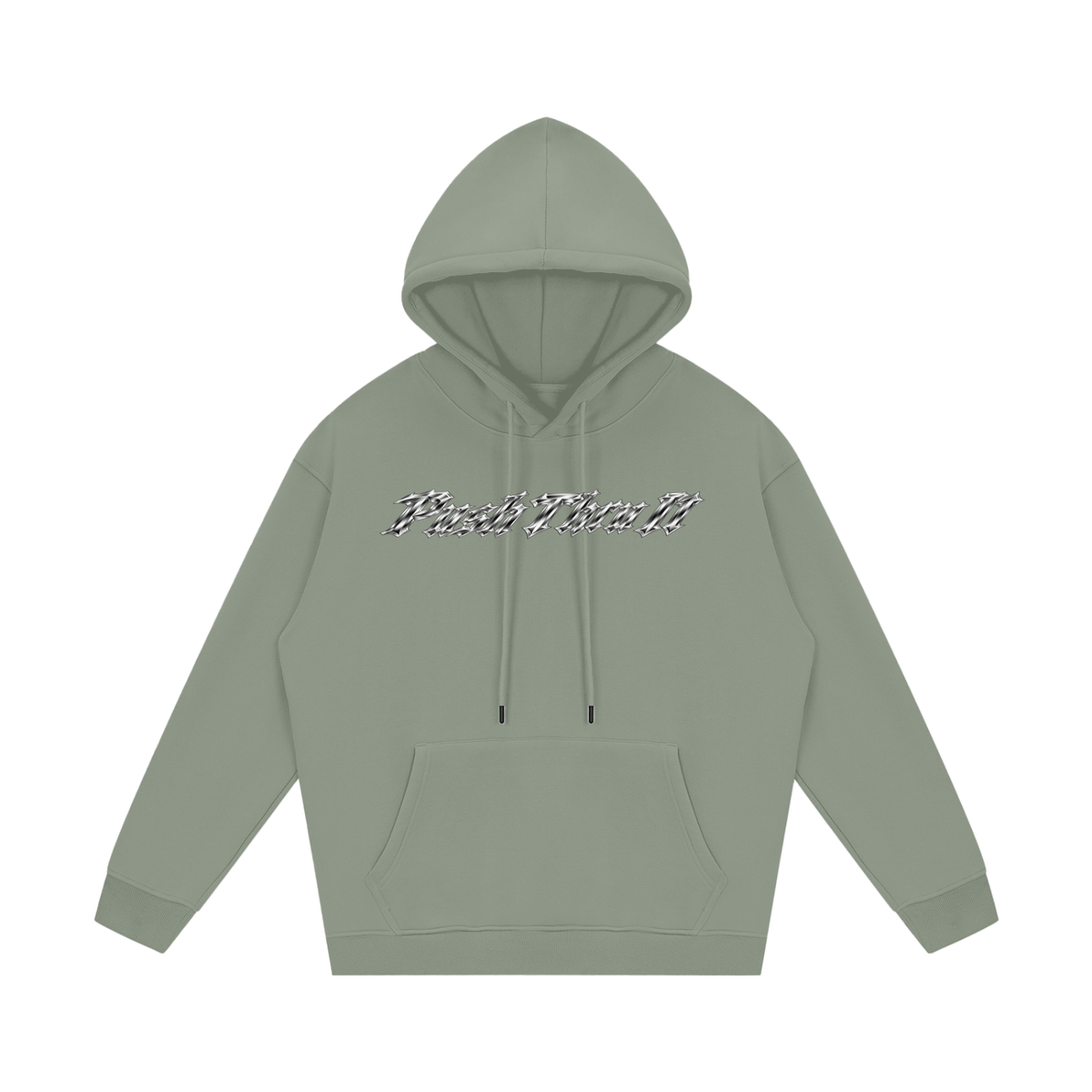 Unisex Heavyweight Relaxed Fleece Hoodie - Push Thru It Chrome Logo Back Print