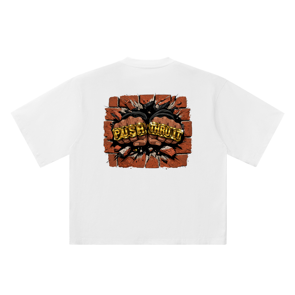 Oversized Drop Shoulder Quarter Sleeve T-Shirt - Men's Push Thru It Brick Wall Graphic Back Print VT