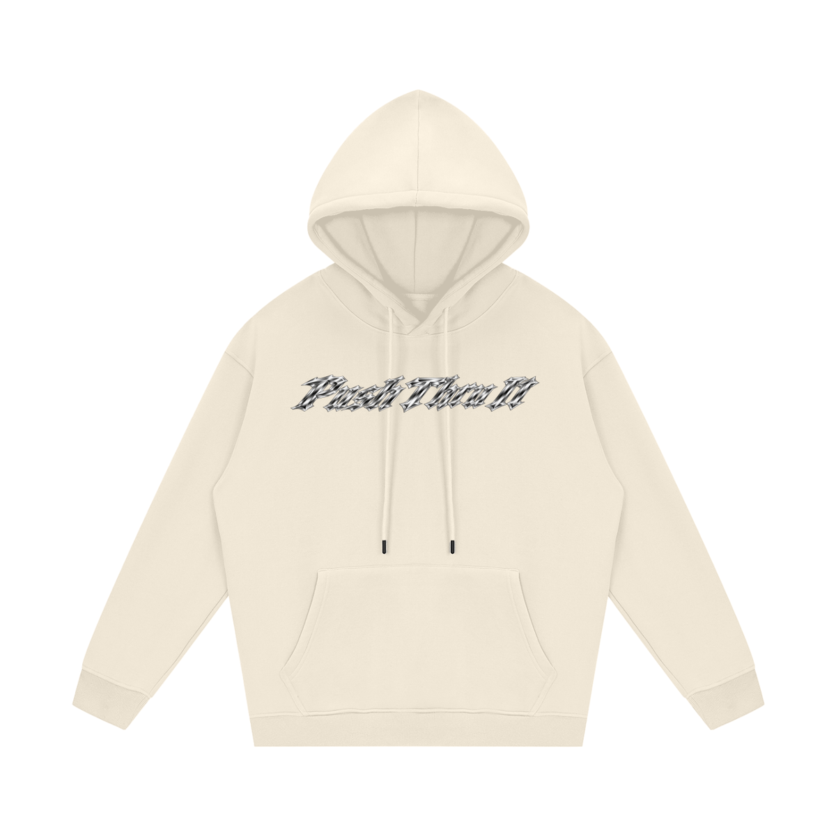 Unisex Heavyweight Relaxed Fleece Hoodie - Push Thru It Chrome Logo Back Print