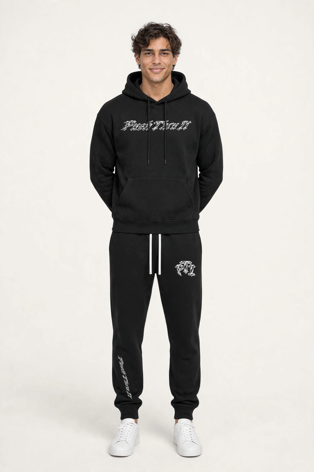 Unisex Heavyweight Relaxed Fleece Hoodie - Push Thru It Chrome Logo Back Print