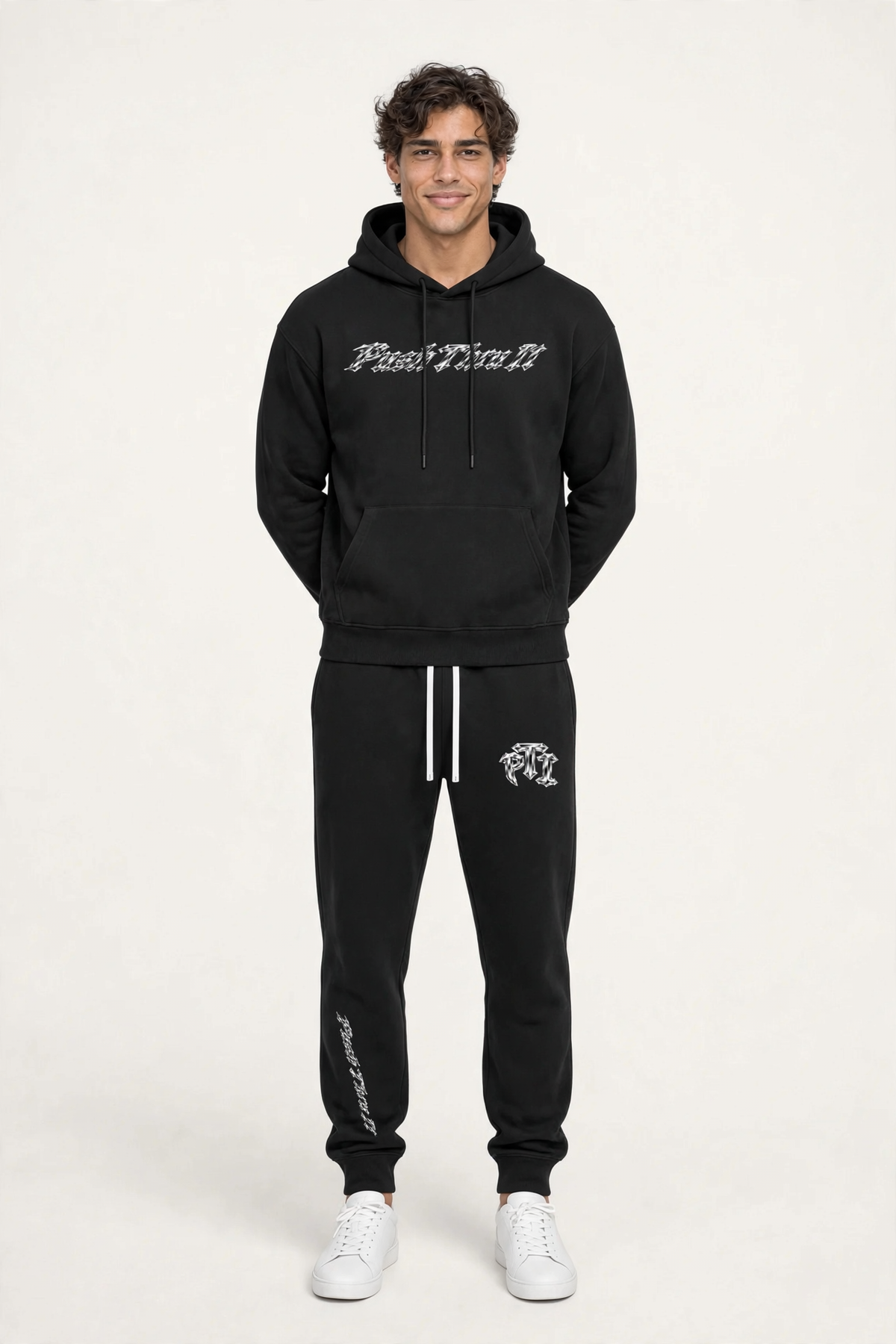Unisex Heavyweight Relaxed Fleece Hoodie - Push Thru It Chrome Logo Back Print